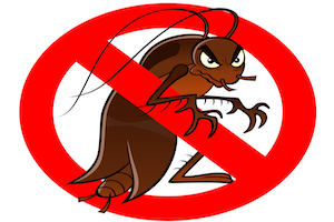 cartoon cockroach with "no" sign over it
