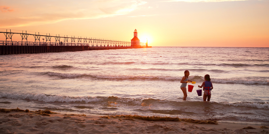 sunset on michigan beach